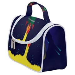 Rocket Halftone Astrology Astronaut Satchel Handbag by Pakjumat