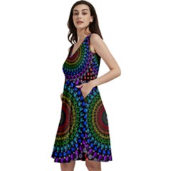 3d Psychedelic Shape Circle Dots Color Sleeveless V-neck Skater Dress With Pockets by Modalart