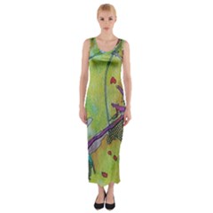 Green Peace Sign Psychedelic Trippy Fitted Maxi Dress by Modalart