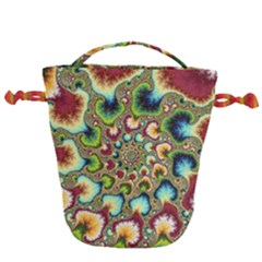 Colorful Psychedelic Fractal Trippy Drawstring Bucket Bag by Modalart