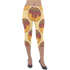 Takoyaki Food Seamless Pattern Lightweight Velour Capri Leggings  by Sarkoni