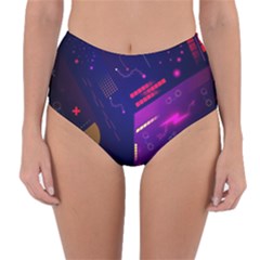 Vector Design Gamming Sytle Retro Art Pattern Reversible High-waist Bikini Bottoms by Sarkoni