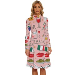 Food Pattern Italia Long Sleeve Shirt Collar A-line Dress by Sarkoni