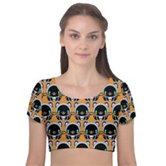 Cute Panda Velvet Short Sleeve Crop Top  by Dutashop