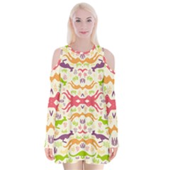 Kangaroo Velvet Long Sleeve Shoulder Cutout Dress by Dutashop