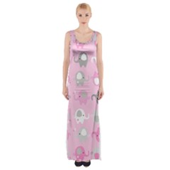 Animals Elephant Pink Cute Thigh Split Maxi Dress by Dutashop