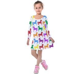 Colorful Horse Background Wallpaper Kids  Long Sleeve Velvet Dress by Amaryn4rt
