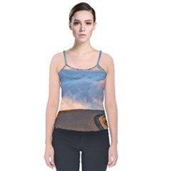 Landscape Sky Clouds Mountain Road Velvet Spaghetti Strap Top