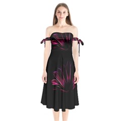Purple Flower Pattern-design-abstract-background Shoulder Tie Bardot Midi Dress by Amaryn4rt