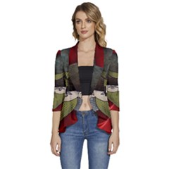 Illustration Drawing Vector Color Women s 3/4 Sleeve Ruffle Edge Open Front Jacket by Amaryn4rt