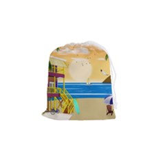 Vector Graphic Clipart Beach House Drawstring Pouch (small) by Sarkoni
