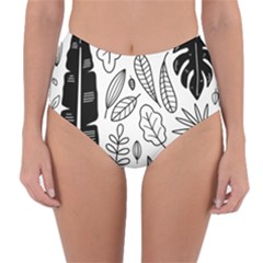 Leaves Plants Doodle Drawing Reversible High-waist Bikini Bottoms by Sarkoni