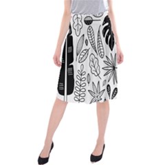 Leaves Plants Doodle Drawing Midi Beach Skirt by Sarkoni