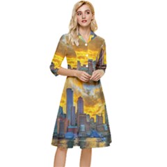 Boston Skyline Cityscape River Classy Knee Length Dress by Sarkoni