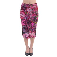 Red Leaves Plant Nature Leaves Velvet Midi Pencil Skirt by Sarkoni