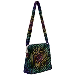 Circuit Hexagonal Geometric Pattern Background Pattern Zipper Messenger Bag by Vaneshop