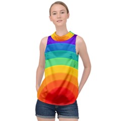 Rainbow Background Colorful High Neck Satin Top by Bajindul