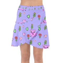 Flower Pink Pig Piggy Seamless Wrap Front Skirt by Ravend