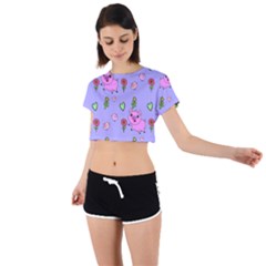 Flower Pink Pig Piggy Seamless Tie Back Short Sleeve Crop T-shirt by Ravend