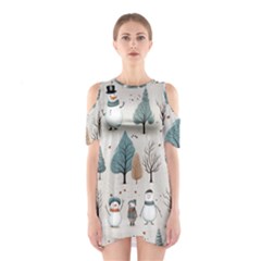 Snowman Snow Christmas Shoulder Cutout One Piece Dress by Ravend