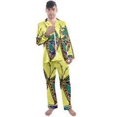 Butterfly Mosaic Yellow Colorful Men s Long Sleeve Satin Pajamas Set by Amaryn4rt