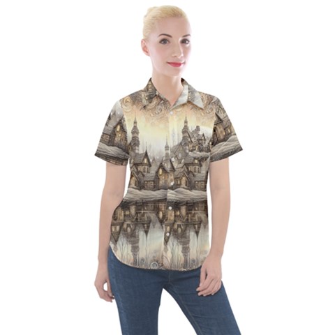 Building Landmark Women s Short Sleeve Pocket Shirt by Ravend