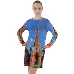 Architecture Building Cathedral Church Long Sleeve Hoodie Dress by Modalart