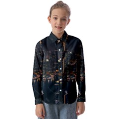 Photo Of Buildings During Nighttime Kids  Long Sleeve Shirt by Modalart