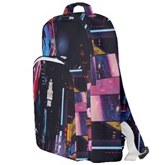 Roadway Surrounded Building During Nighttime Double Compartment Backpack by Modalart