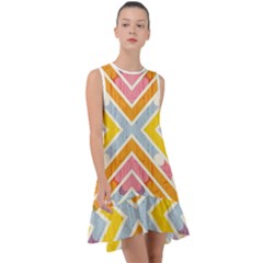 Line Pattern Cross Print Repeat Frill Swing Dress by Amaryn4rt