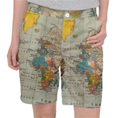 Vintage World Map Women s Pocket Shorts by Ndabl3x