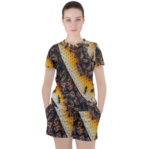 Yellow And Black Bees On Brown And Black Women s T-shirt And Shorts Set by Ndabl3x