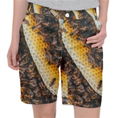 Yellow And Black Bees On Brown And Black Women s Pocket Shorts by Ndabl3x