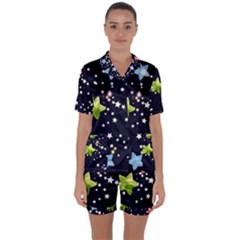 Abstract Eart Cover Blue Gift Satin Short Sleeve Pajamas Set by Grandong