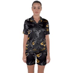 Leaves Coffee Digital Paper Cup Satin Short Sleeve Pajamas Set by Grandong