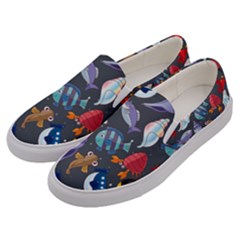 Sea Animals Pattern Wallpaper Fish Men s Canvas Slip Ons by Grandong