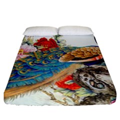 Birds Peacock Artistic Colorful Flower Painting Fitted Sheet (california King Size) by Sarkoni