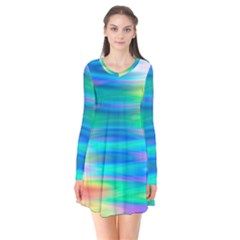 Wave Rainbow Bright Texture Long Sleeve V-neck Flare Dress by Sarkoni