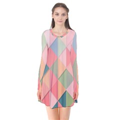Background Geometric Triangle Long Sleeve V-neck Flare Dress by Sarkoni