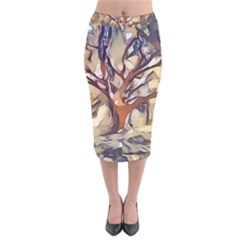 Tree Forest Woods Nature Landscape Velvet Midi Pencil Skirt by Sarkoni