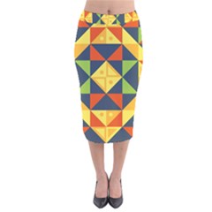 Background Geometric Color Velvet Midi Pencil Skirt by Sarkoni