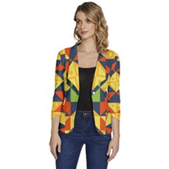 Background Geometric Color Women s One-button 3/4 Sleeve Short Jacket by Sarkoni