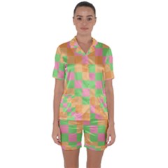 Checkerboard Pastel Squares Satin Short Sleeve Pajamas Set by Grandong