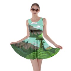 Adventure Time Cartoon Green Color Nature  Sky Skater Dress by Sarkoni
