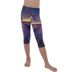 Bed Of Purple Petaled Flowers Photography Landscape Nature Kids  Lightweight Velour Capri Leggings  by Sarkoni