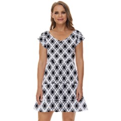 Stylized Flower Floral Pattern Short Sleeve Tiered Mini Dress by Apen