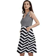 Zigzag Chevron Pattern Sleeveless V-neck Skater Dress With Pockets by Dutashop
