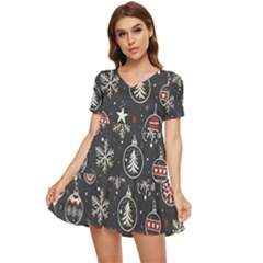 Christmas Decoration Winter Xmas Tiered Short Sleeve Babydoll Dress by Modalart