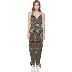 Camouflage Pattern Fabric Sleeveless Tie Ankle Chiffon Jumpsuit by Bedest