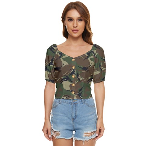 Camouflage Pattern Fabric Button Up Blouse by Bedest